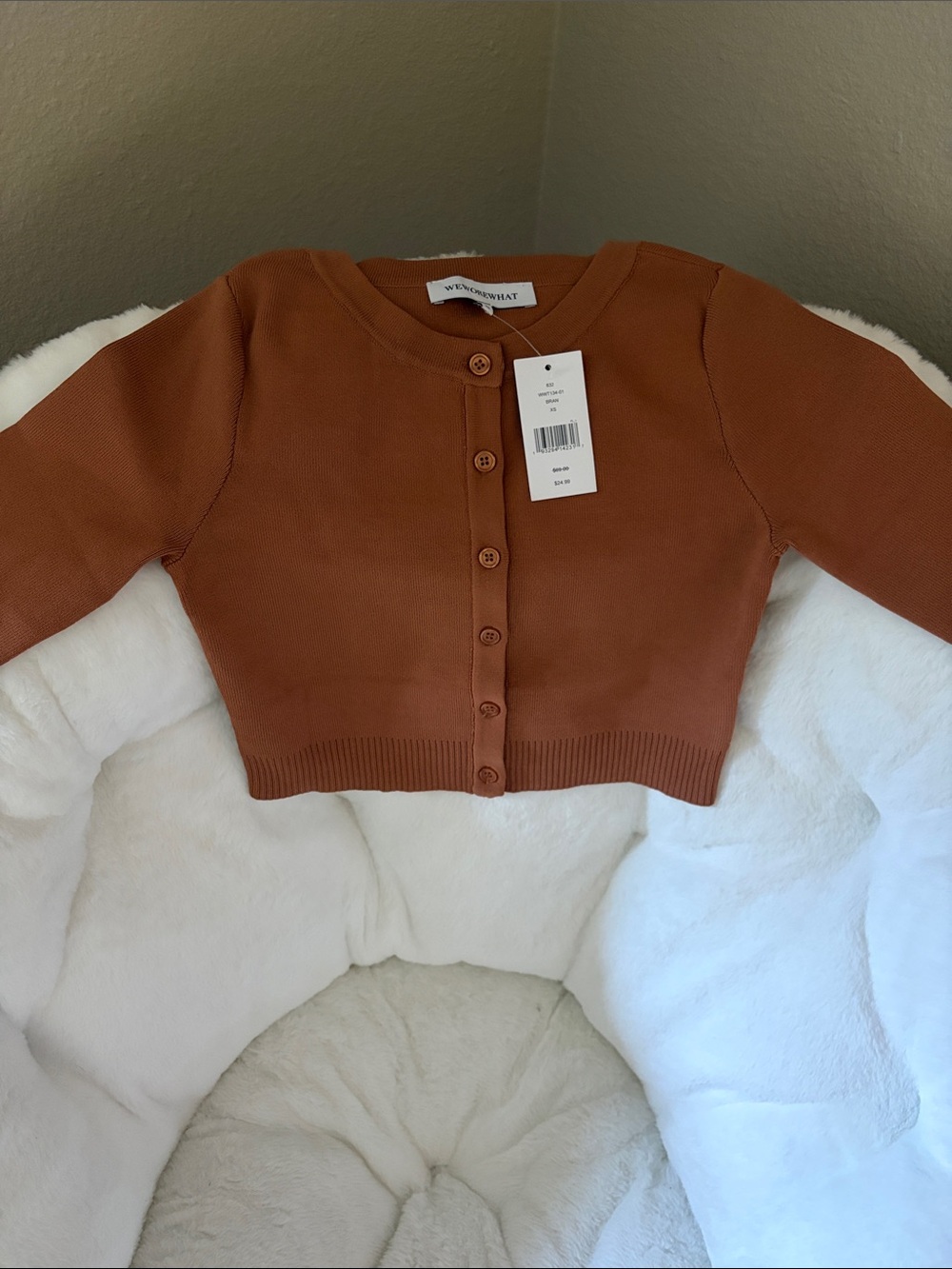 Cropped Burnt Orange Button-Front Cardigan